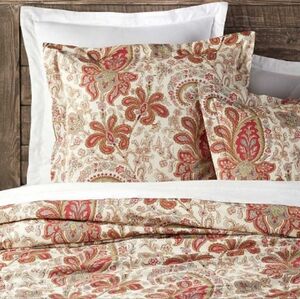 Pottery Barn Charlie Tan & Red Twin Duvet + Euro Sham Organic Cotton Percale